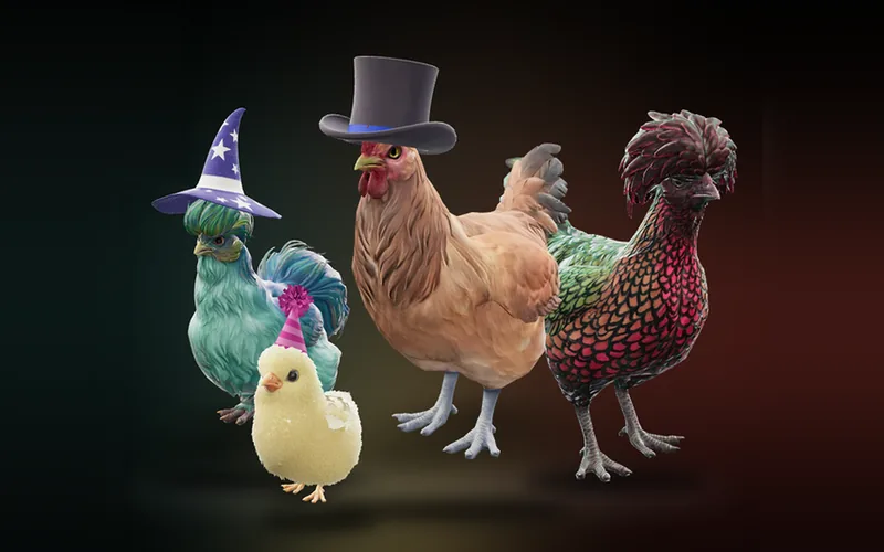 CS2 pet chickens of several breeds rendered in 3D